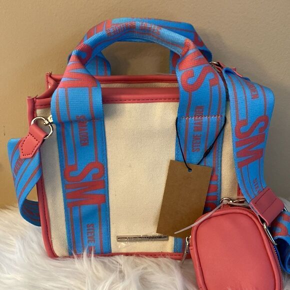 NWT NWT Steve Madden Crossbody/Canavs/Tote
w/AirPod Case - Blue & Pink - Picture 4 of 9